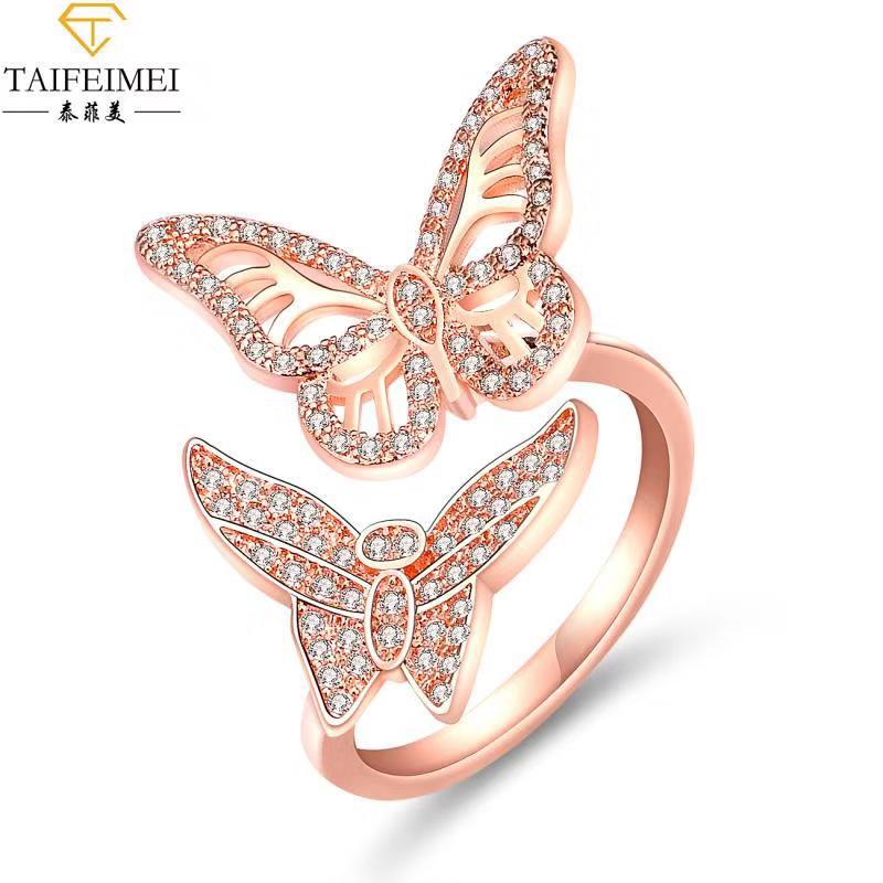 European and American cross-border explosion ring inlaid zircon women's fashion exquisite open butterfly ring jewelry factory direct sales