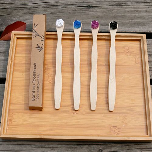 Bamboo tongue scraper 4 pack tongue brush cleaner adult oral cleaning hard-bristled toothbrush can be packaged independently