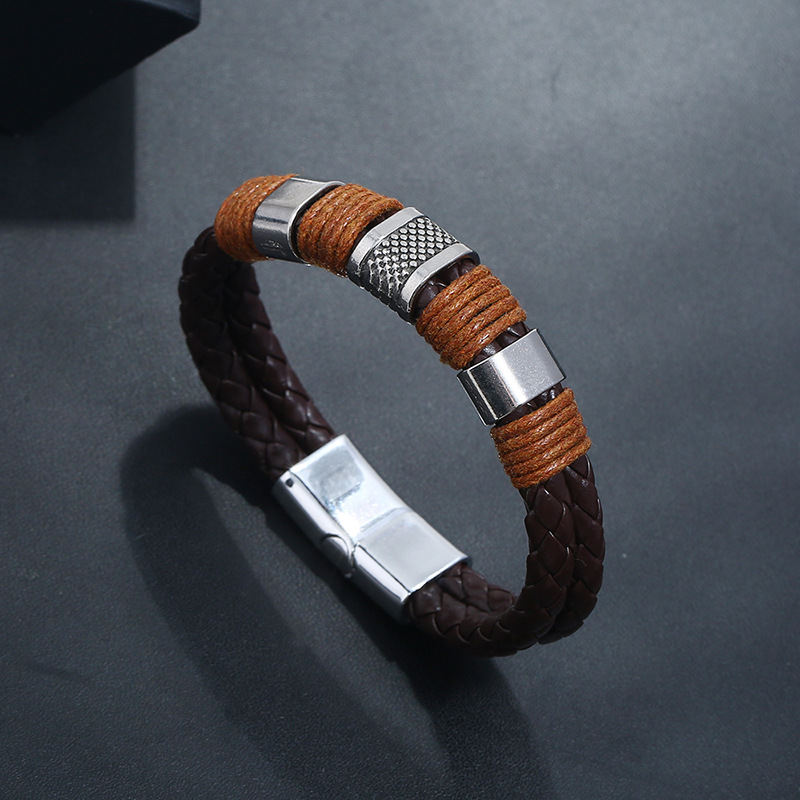 PU woven bracelet magnetic menu0027s simple leather bracelet