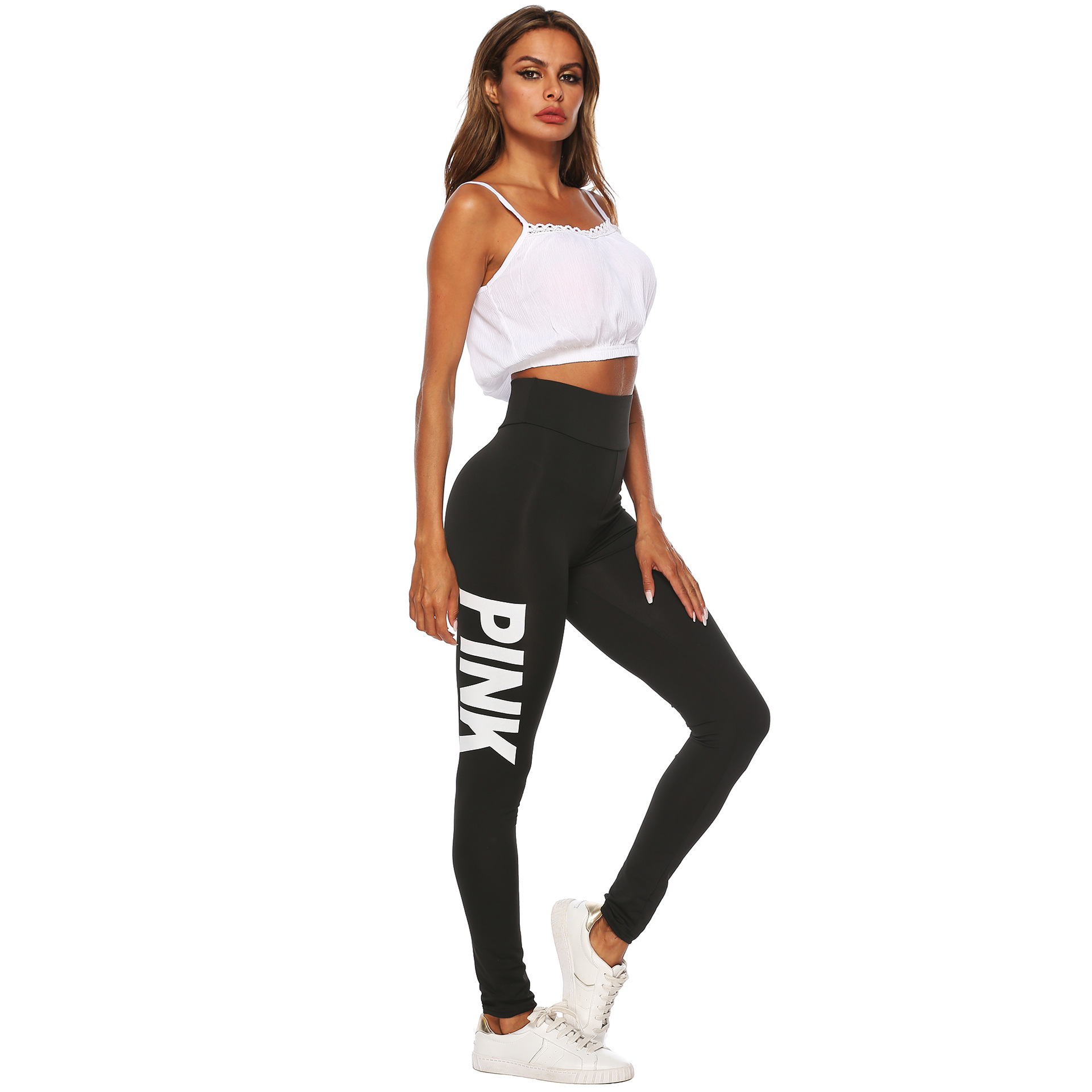 solid color letter printing stretch tight leggings  NSOY27421