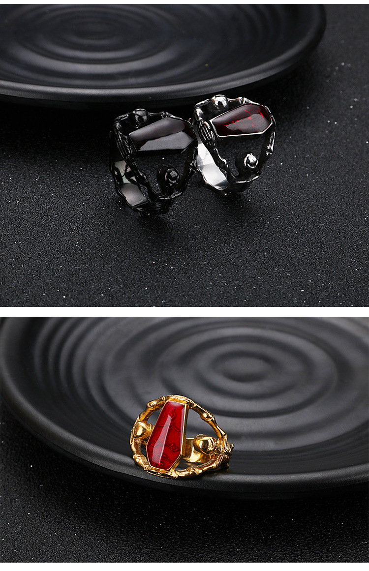 Gothic Punk Skull Stainless Steel 18K Gold Plated Men's Rings display picture 1