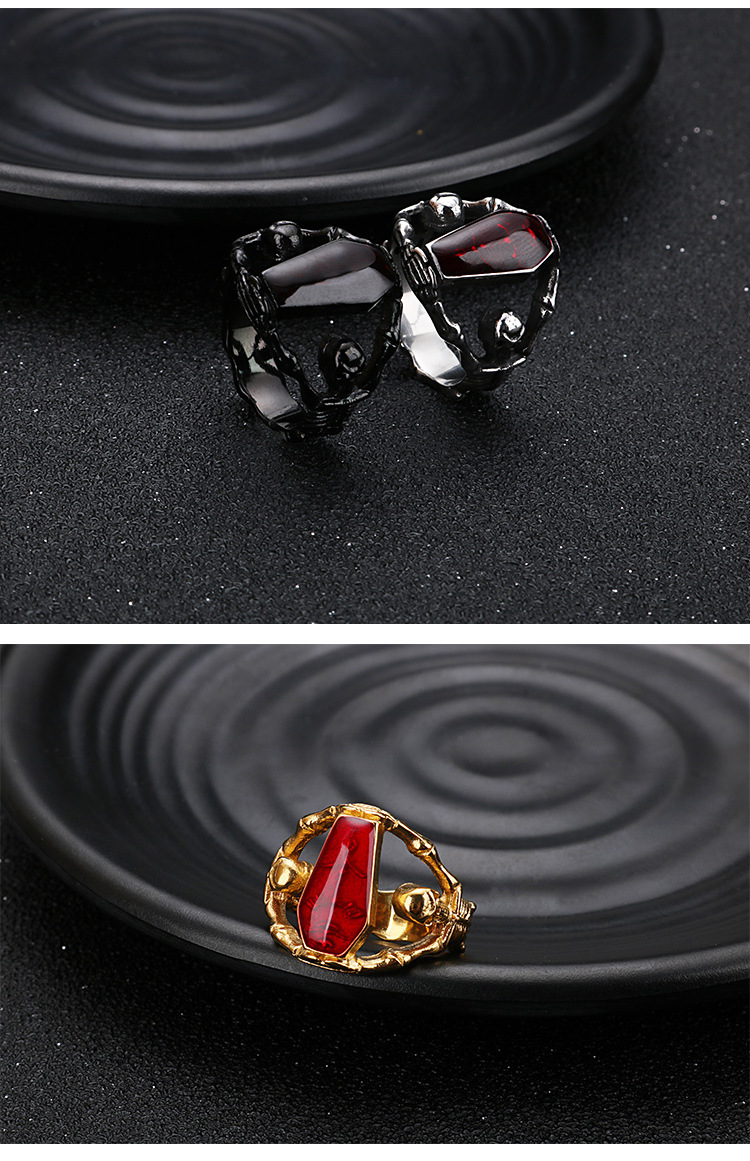 12g Weight Gothic Punk Skull Stainless Steel 18K Gold Plated Halloween Men's Rings