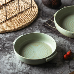 日式復古粗陶雙耳焗飯烤盤沙拉盤韓式蛋包飯盤子水果堅果盤美食盤