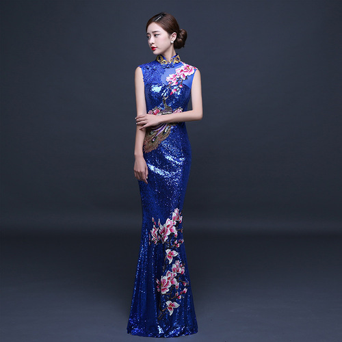 Evening Dresses cocktail party banquet dress vestido de banquete de cóctel People&apos;s Association evening dress female performance banquet president fish tail sequined cheongsam skirt