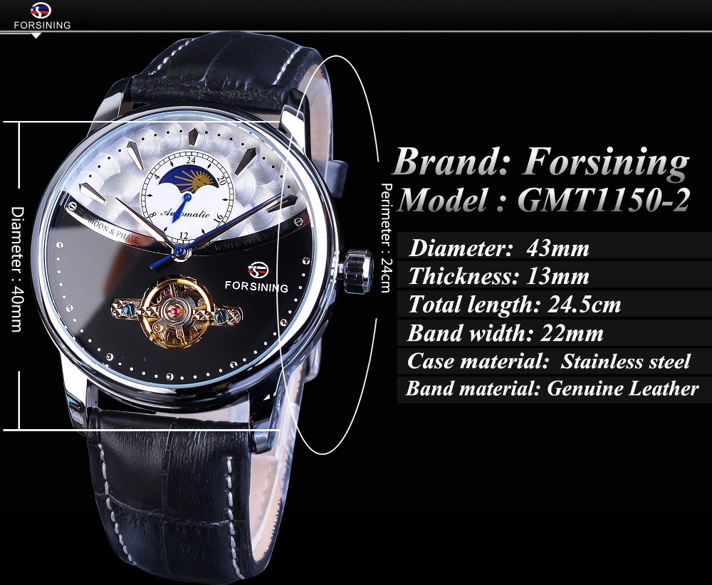 Forsining Men's Mechanical Wrist Watch Automatic Skeleton Moon_voghion.com