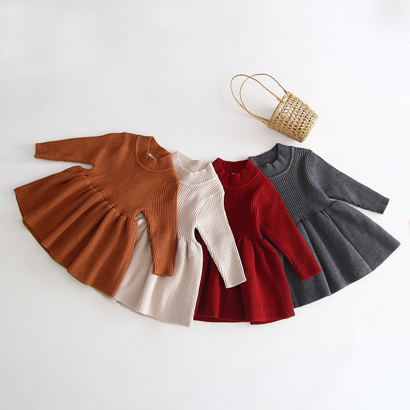 Fashion Solid Color Knit Girls Dresses display picture 1