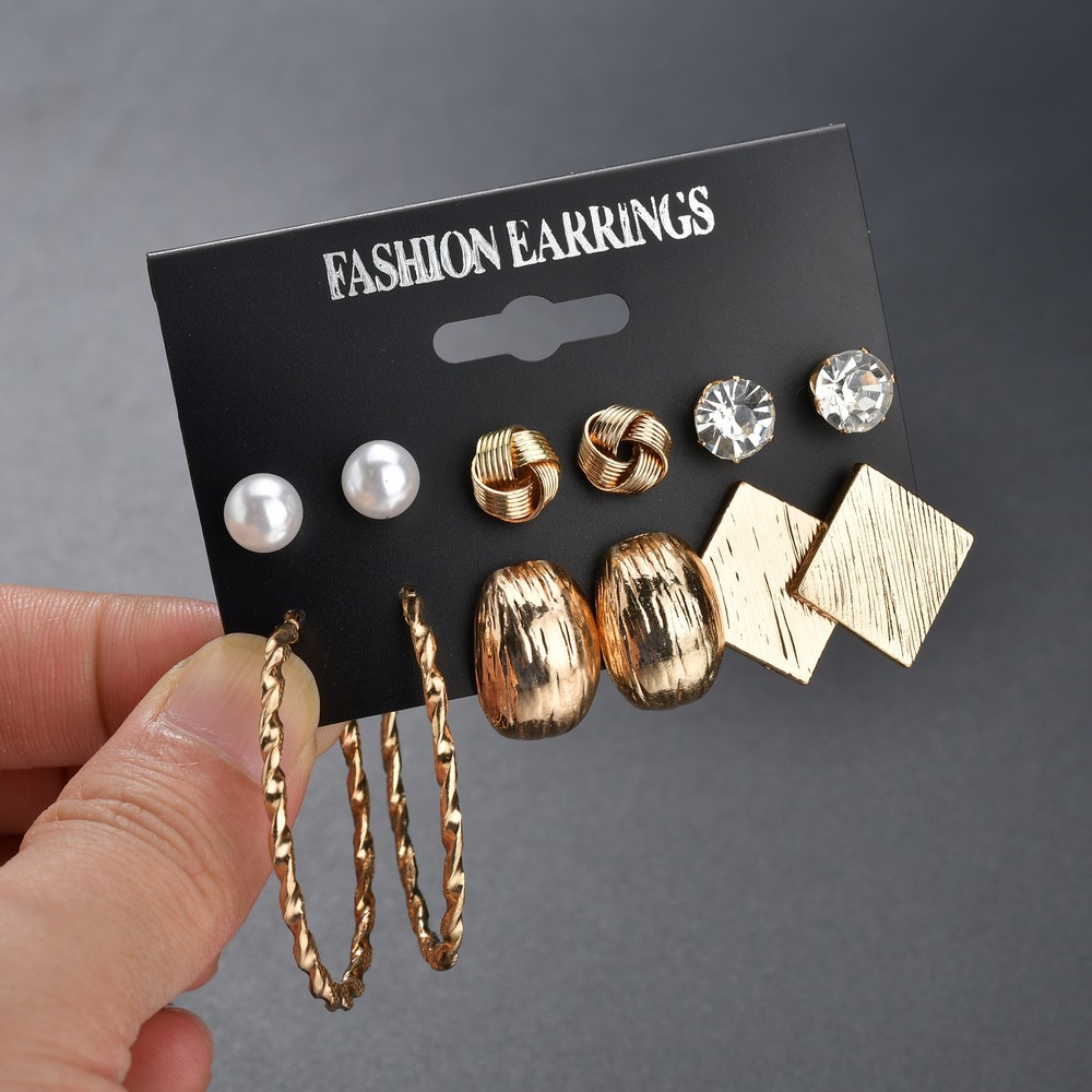 New Fashion Retro Alloy Twist Geometric Rhinestone Ladies Earrings Set Wholesale Yiwu Nihaojewelry Wholesale display picture 2