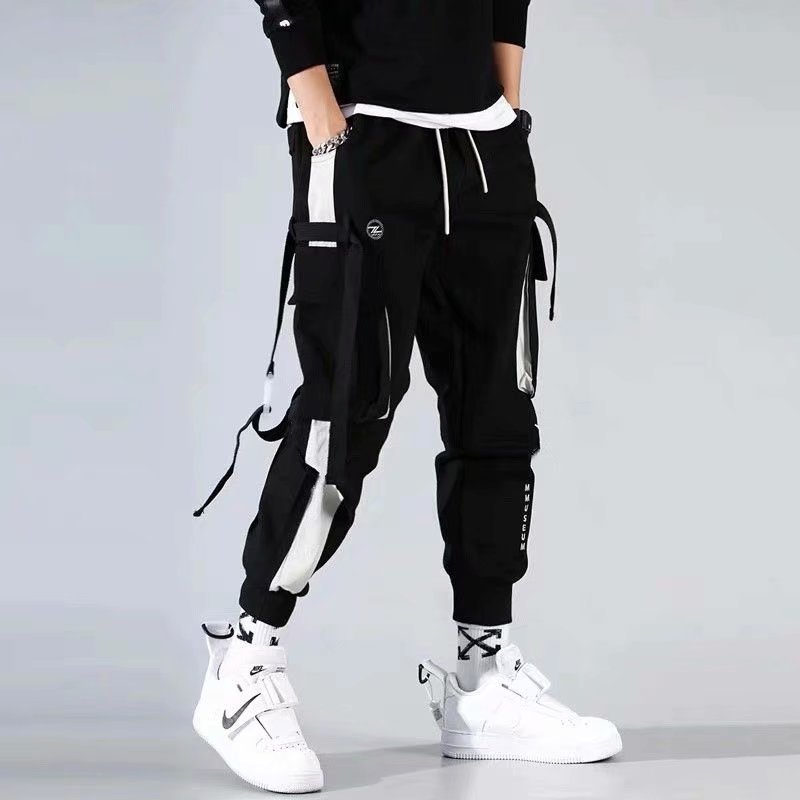Overalls men's fashion brand cargo loose ins student Korean style men's harem ankle-tied pants youth 2021 casual pants