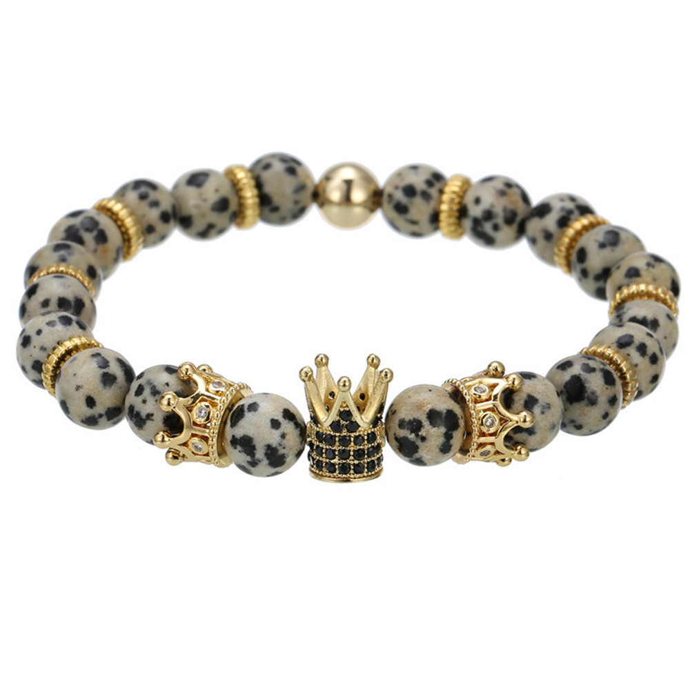 Fashion Natural Volcanic Stone Tiger Eye Bracelet Copper Micro Inlaid Zircon Crown Bracelet Men&#39;s Bracelet display picture 7