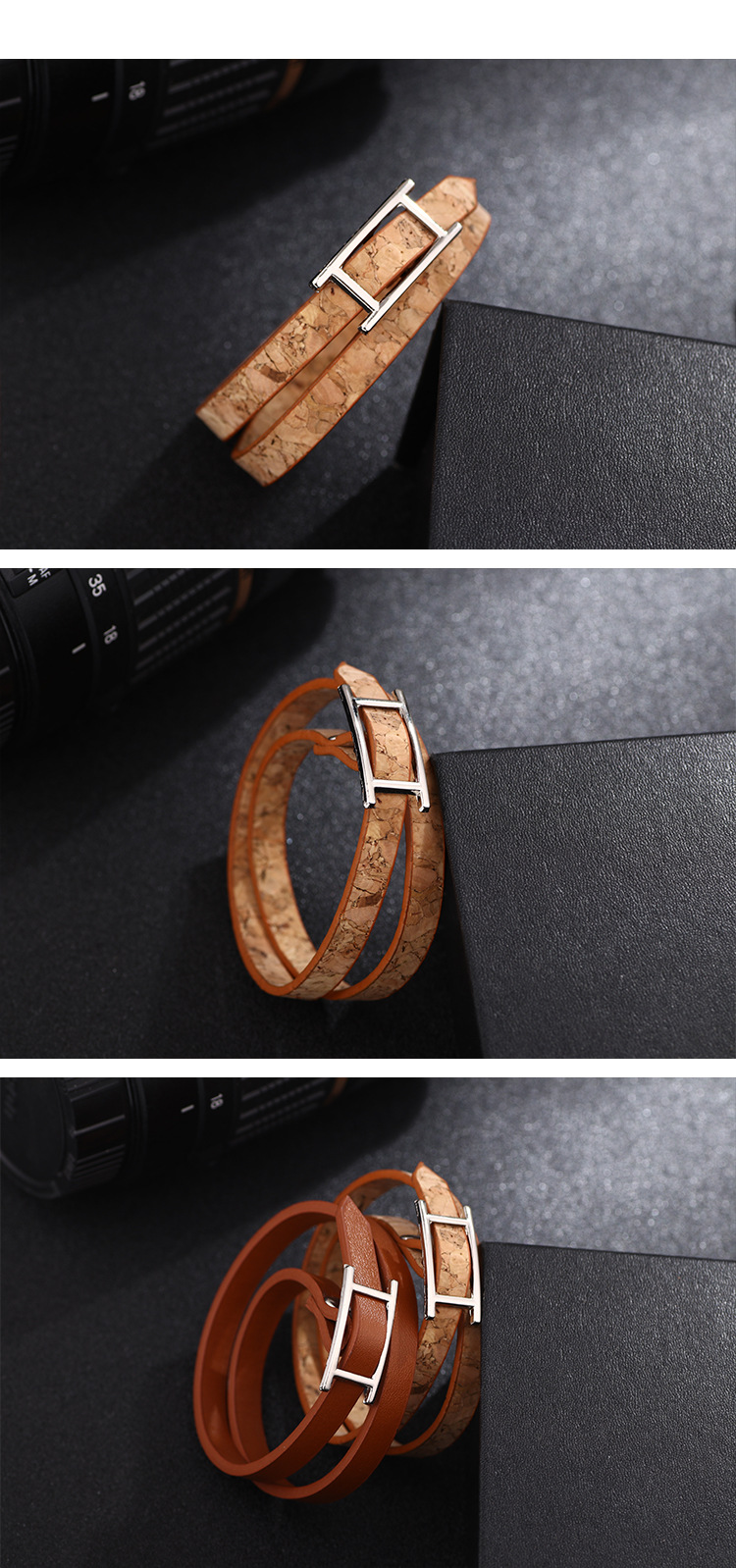 Fashion Leather Multi-layer Metal Buckle Bracelet display picture 2