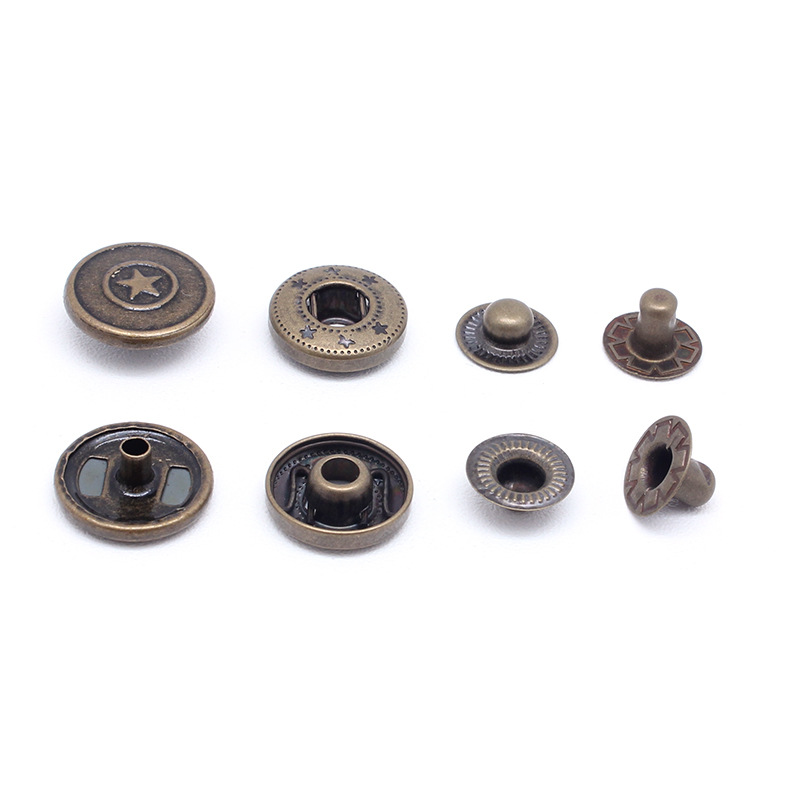 厂家直销五角星刻字纯铜831款四合急钮 服装箱包金属弹簧扣子