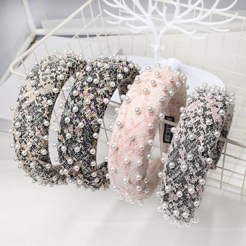 Europe And The United States Material Nails Pearl Sponge Headband Fashion Small Fragrance Headwear display picture 13