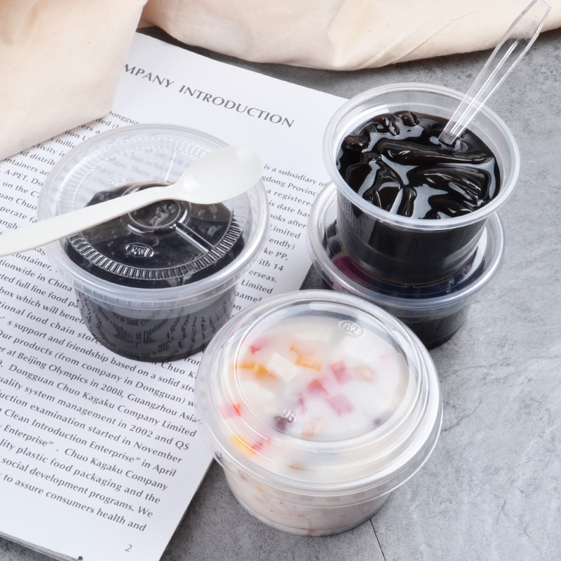 壹次性雙皮奶杯龜苓膏果凍布丁透明塑料杯例湯甜品打包杯