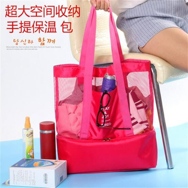 手提单肩保温包袋双层野餐包男女运动网格收纳包 冰包冰袋收纳袋