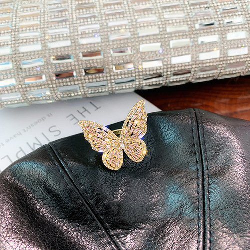 Luxurious super fairy zircon butterfly open index finger ring ins trend Korean Dongdaemun Internet celebrity cold style ring for women