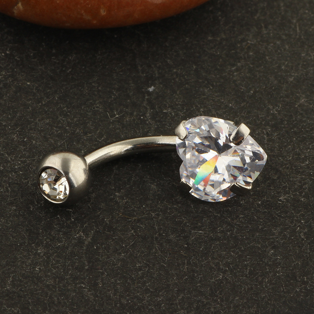 New Small Navel Ring with CZ Gem Stainless Steel Belly Button Piercing Jewelry Peach Fashion detail image 17