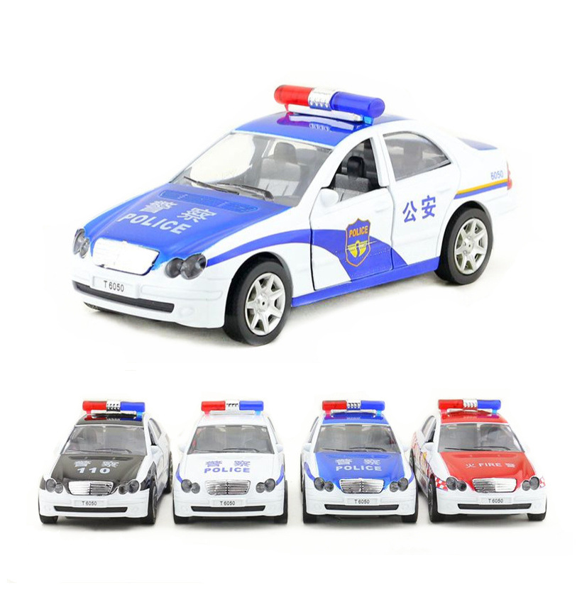 蒂雅多合金汽车玩具模型消防警车特警回力声光可开门散装