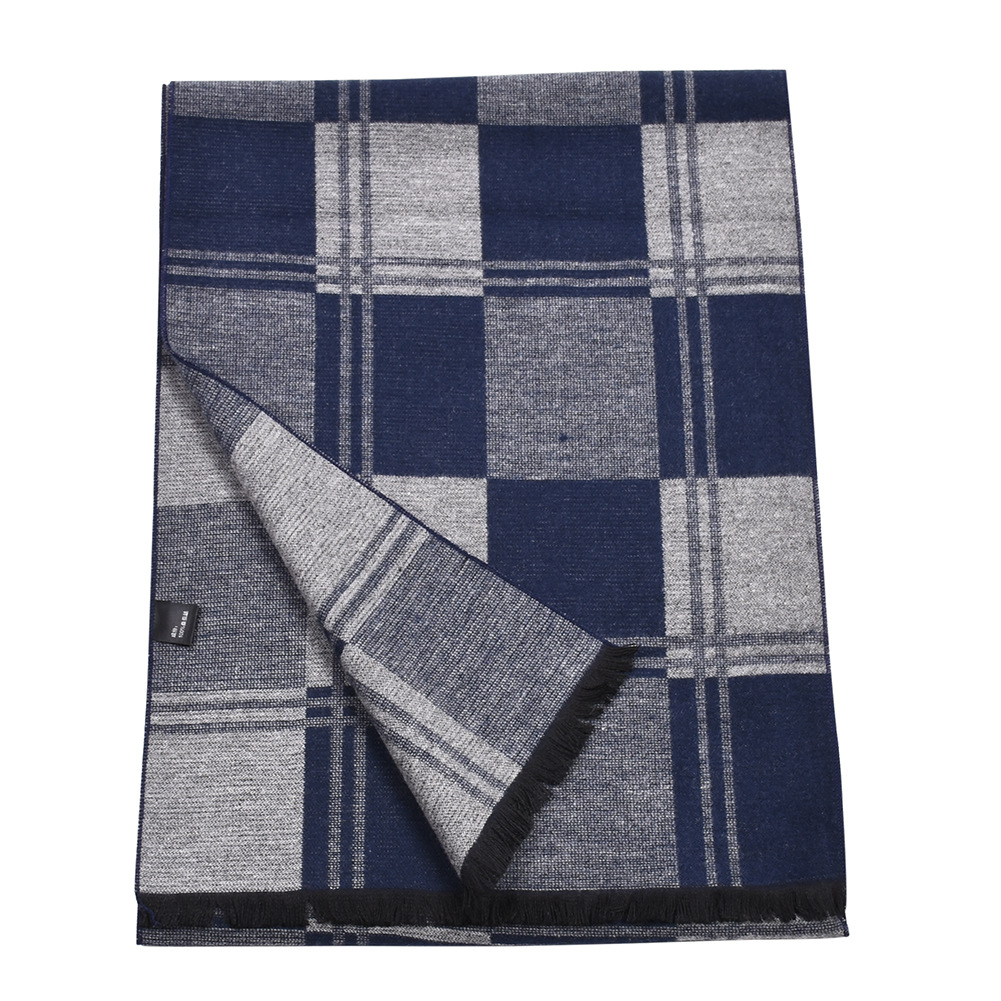 2022 New checkered scarf with double-sided imitation cashmere for autumn and winter warmth, men's shawl_voghion.com