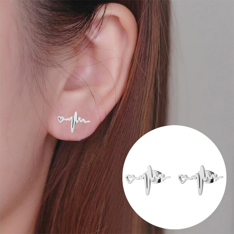 Women's Simple Style Electrocardiogram Stainless Steel No Inlaid Ear Studs Stainless Steel Earrings display picture 1