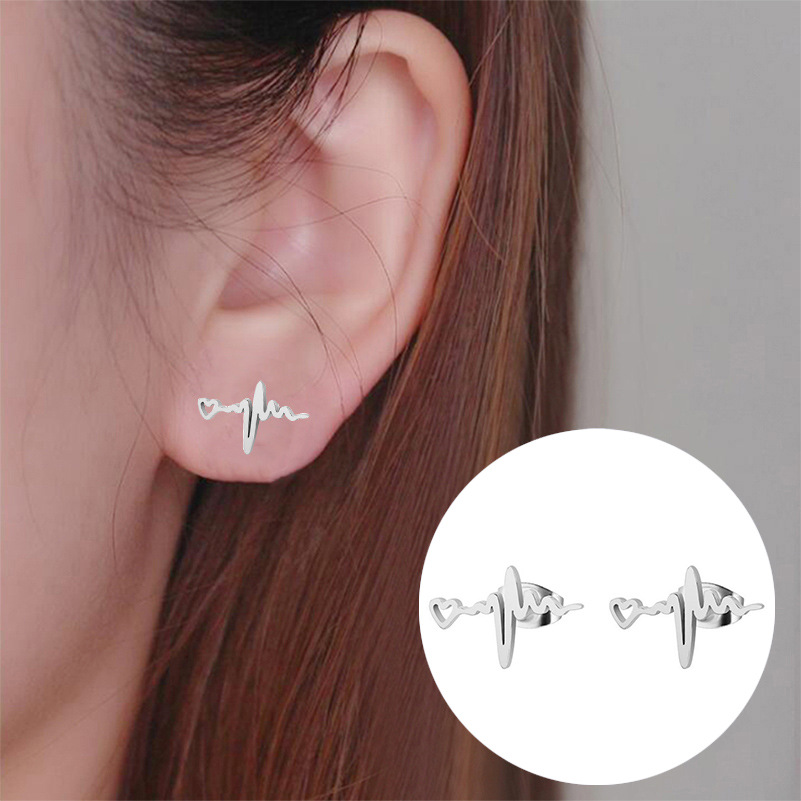 Mujeres Estilo Simple Electrocardiograma Acero Inoxidable Sin Incrustaciones Pendientes Pendientes De Acero Inoxidable display picture 1