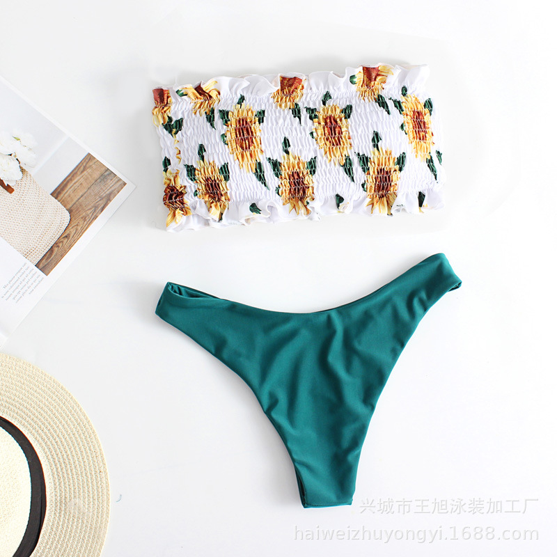 Sunflower Print Split Bikini Sexy Women Swimsuit