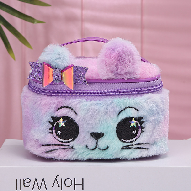 Wholesale of large-capacity cosmetic bags for cats and rabbits in foreign trade, pu leather cute hand-held bags, and storage bags for girls and children detail image 5