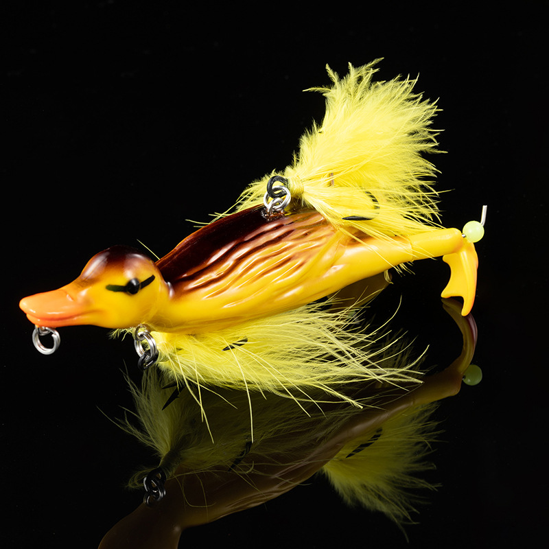 Duck Topwater Fishing Lure Yellow Duckling Floating Artificial Bait Plopping and Splashing Feet Hard Fishing Tackle Geer 12cm 28g