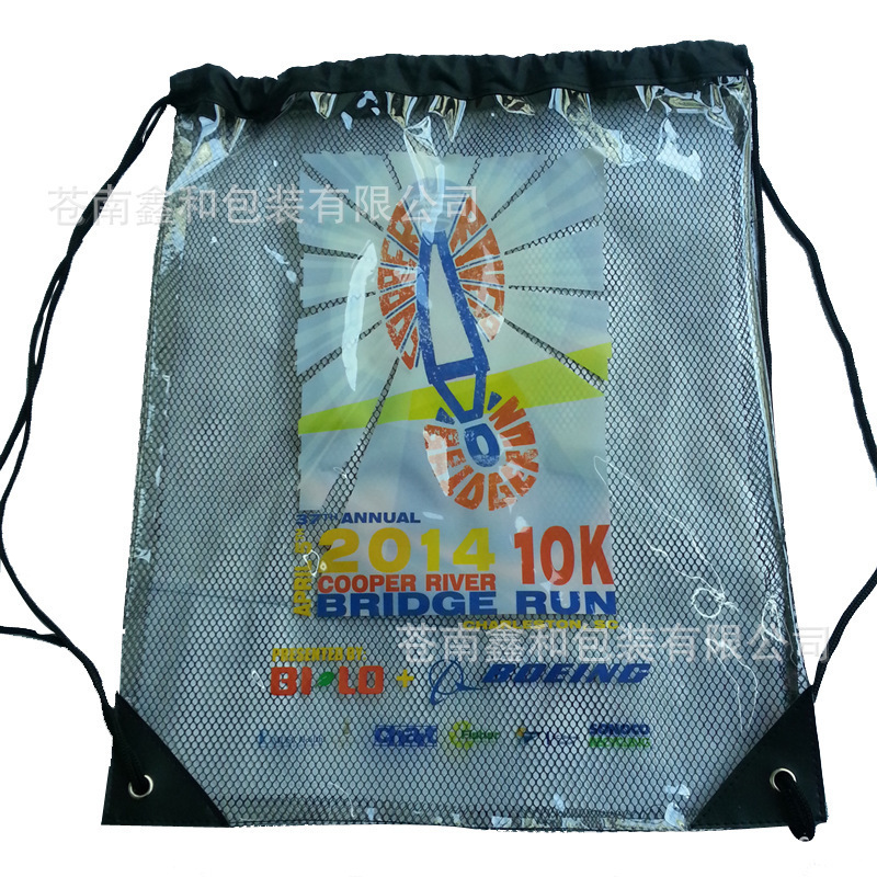 厂家专业生产 透明pvc网状束口袋 尼龙材质装饰束口袋袋