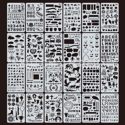 新款亚马逊跨境DIY手账模板 主题花边尺绘画模板 英文字母模板