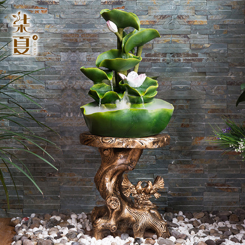 Office lotus leaf artificial mountain circulating water decorative resin craft fountain water landscape living room creative decoration wholesale