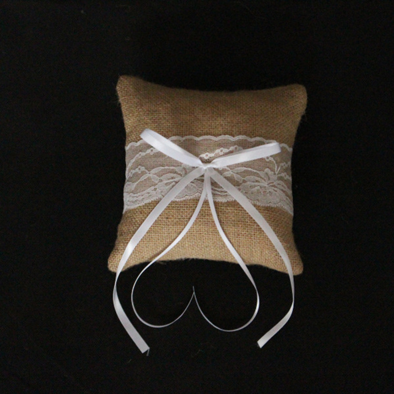 蕾丝麻15*15新娘戒枕  西式婚庆用品批发 速卖通亚马逊爆款麻布戒