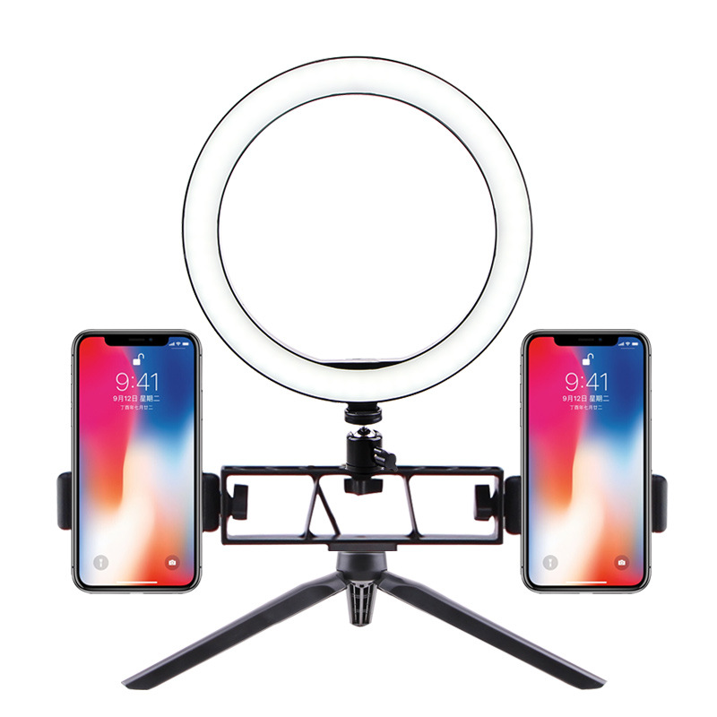Luz de relleno de trípode de escritorio Soporte de transmisión en vivo para teléfono móvil de múltiples cámaras Anchor Belleza Selfie Fotografía Luz de iluminación de anillo