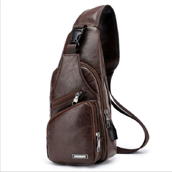 Cross-border explosions USB men's chest bag portable rechargeable casual messenger bag outdoor sports pu chest bag a generation of hair