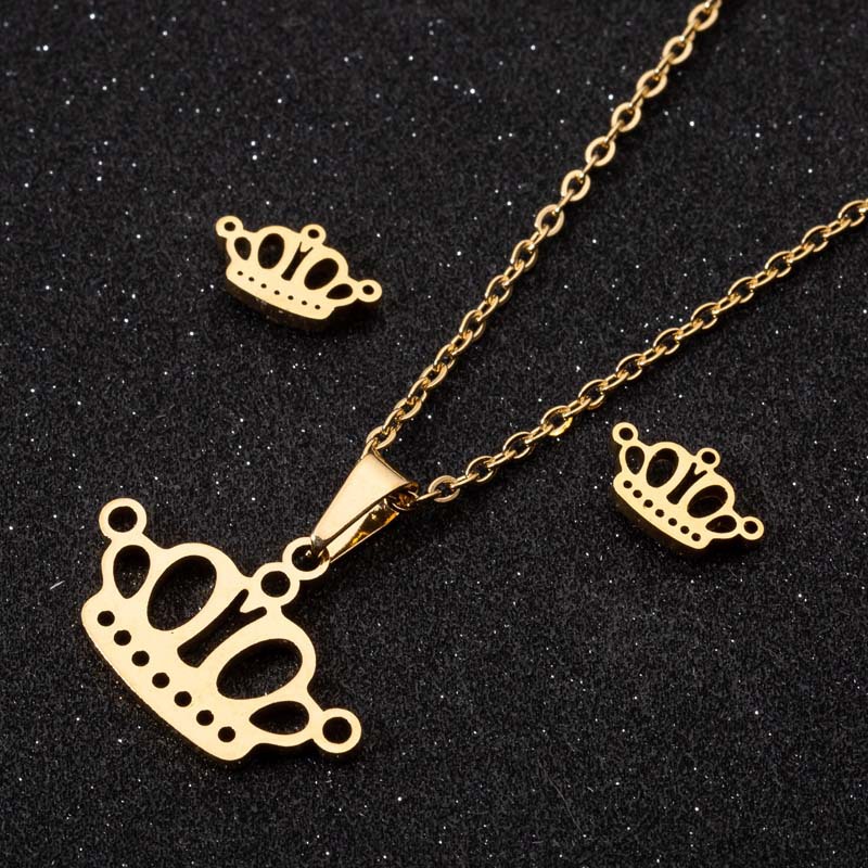 Daily Occasion 201 Stainless Steel Material PVD Coated 18K Gold Real Gold Plated Geometric 201 Stainless Steel Fashion Waterproof Non Tarnish Earrings Necklace