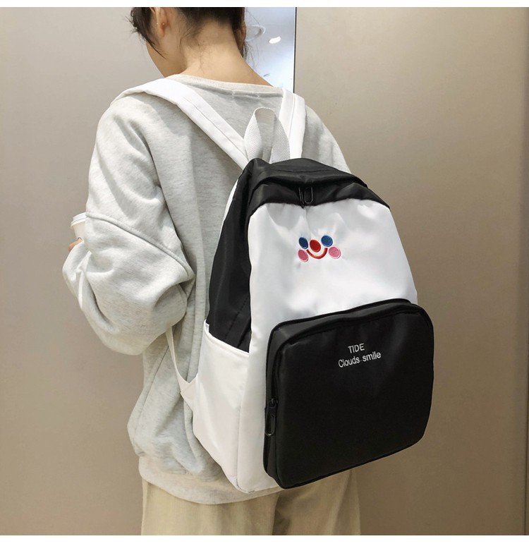 New Fashion Hit Color Embroidery Smiley Shoulder Bag Retro Sense Student Campus Backpack Wholesale display picture 34