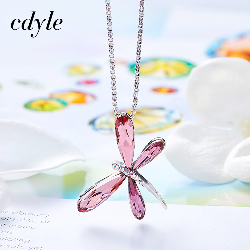 New products accessories purple crystal dragonfly necklace ladies fashion simple niche women