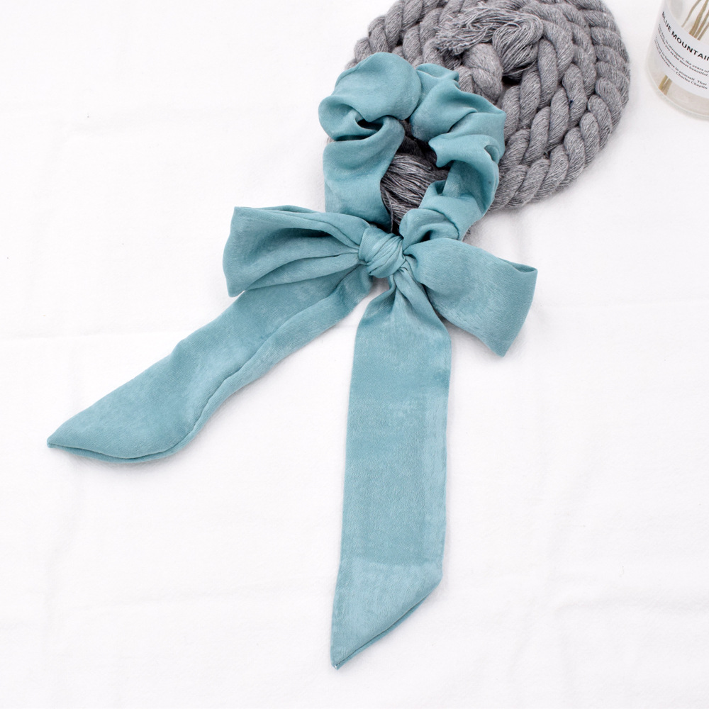 Simple Pure Color Satin Long Ribbon Hair Tie Ponytail Fabric Bow Elastic Rubber Band Head Rope Wholesale display picture 2