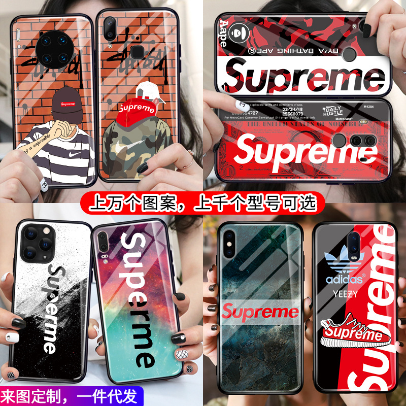 新款玻璃壳苹果XR卡通7p/8plus字母XS适用iphone11手机壳欧美潮牌|ms