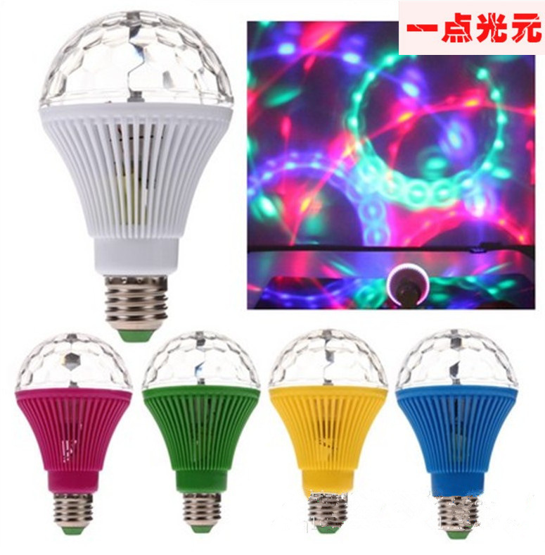 LED七彩燈旋轉水晶魔球舞台燈泡燈KTV彩燈小魔球燈節能條紋燈泡