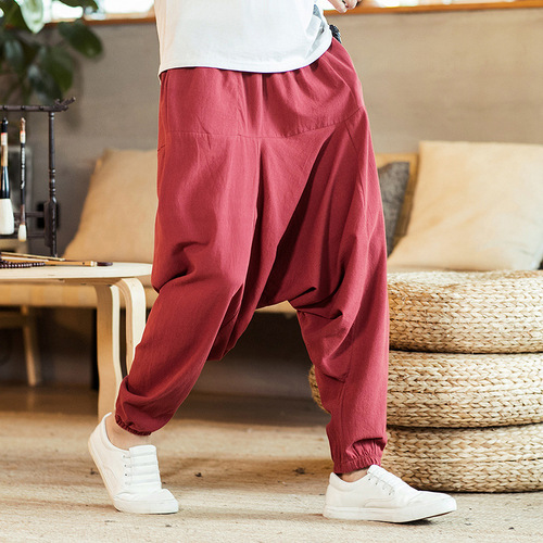 Chinese style summer harem pants for men cotton and linen loose casual low-end baggy pants large size retro bloomers wholesale for men