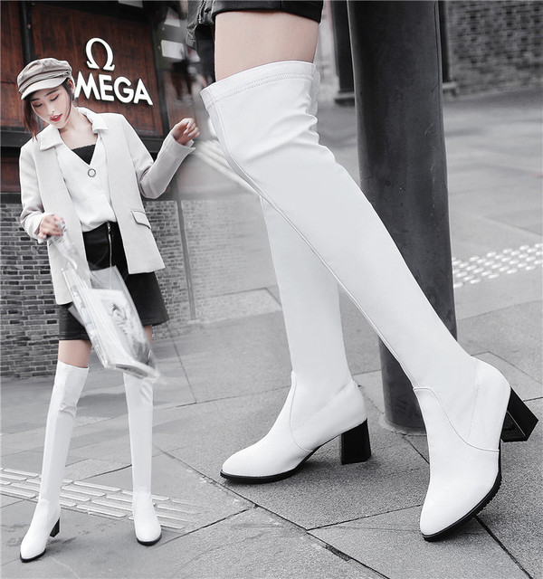 New autumn and winter women’s thick heel high knee boots