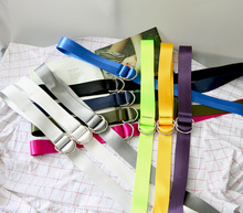 双环扣腰带衣服礼品腰带装饰光滑帆布宽彩色缎带腰带印花印字带女