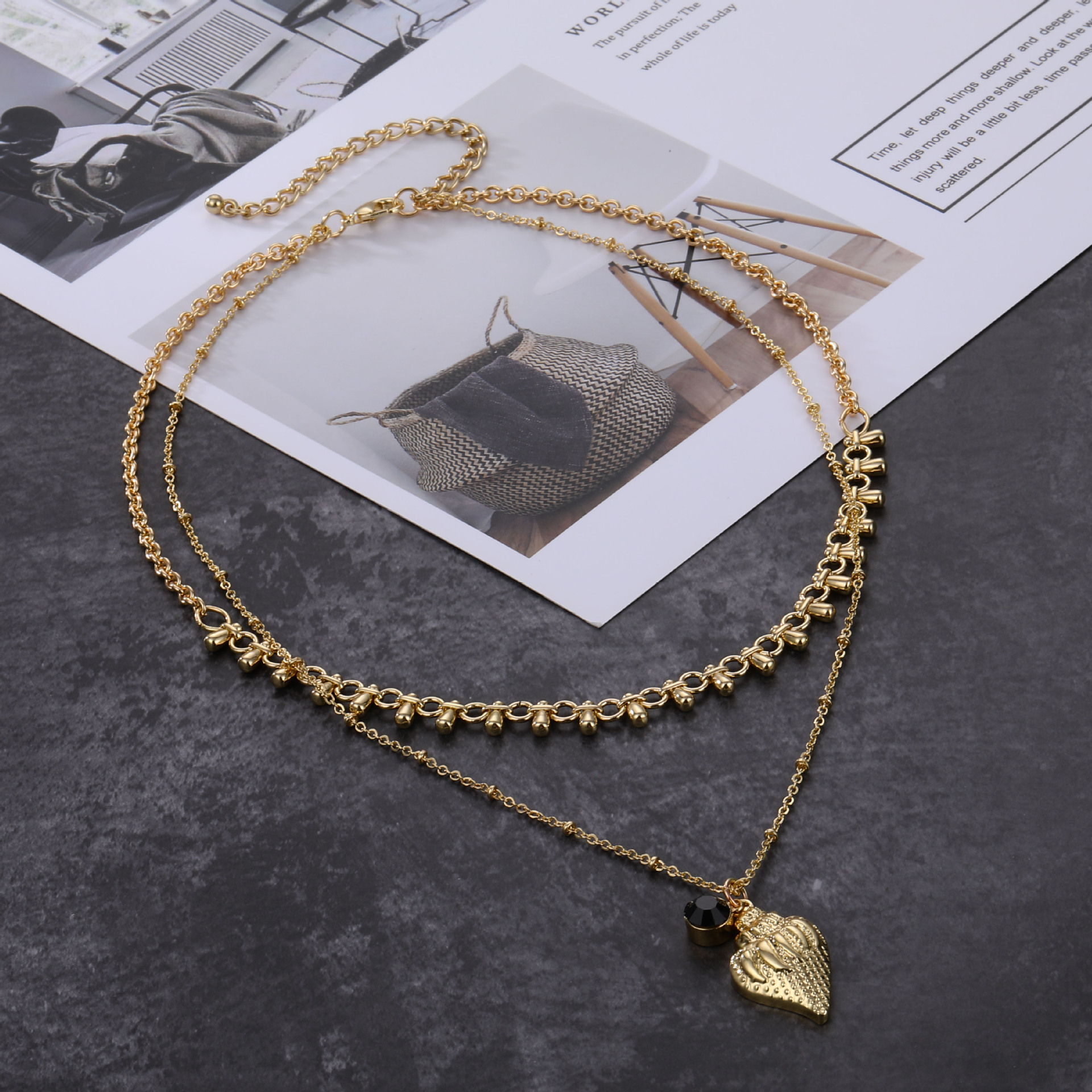 歐美時尚跨境貨源簡約雙層wish爆款飾品合金海螺吊墜項(xiàng)鏈廠家直銷