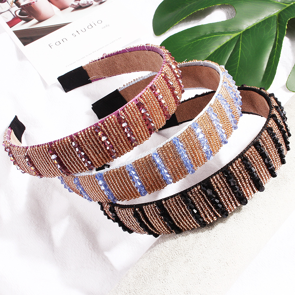 The New Korean Handmade Beaded Crystal Hairband Wide-edge Rice Beads Cheap Hairband Wholesale display picture 10