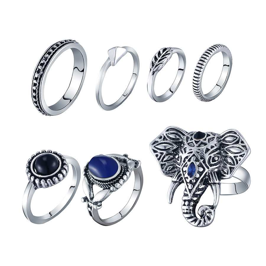 Set, silver carved ring, with gem, wholesale