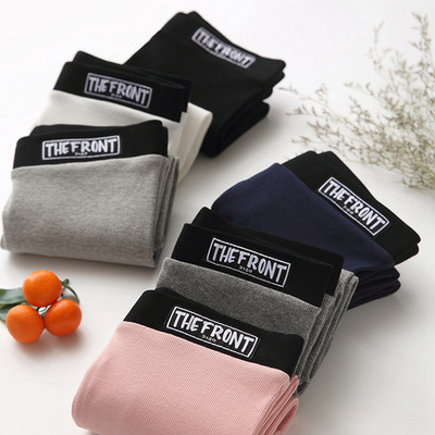 2019春秋薄款纯棉打底裤外穿小脚裤女字母黑色松紧腰长裤弹力女裤