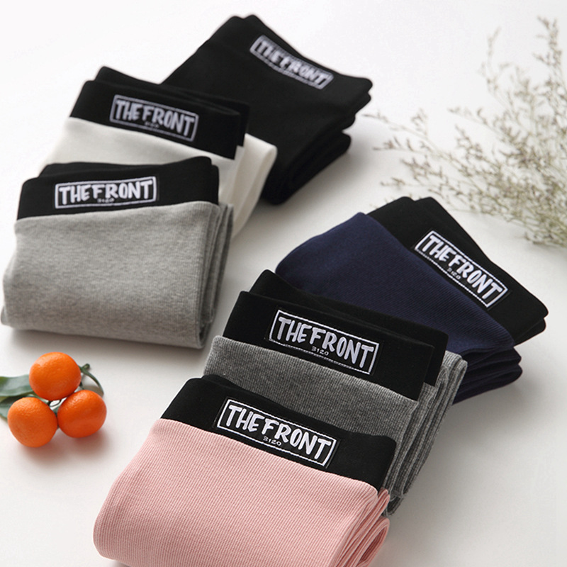 2019春秋薄款纯棉打底裤外穿小脚裤女字母黑色松紧腰长裤弹力女裤