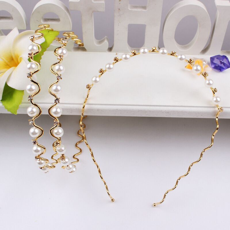 F24 Korean Edition Hair hoop Pearl Diamond men and women wave Head hoop Hairdo tool Yiwu Stall goods