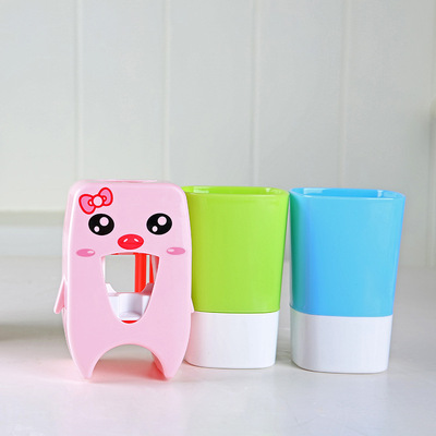 免打孔全自动挤牙膏器 卡通可爱牙刷架牙膏挤压牙膏 牙刷置物架|ms