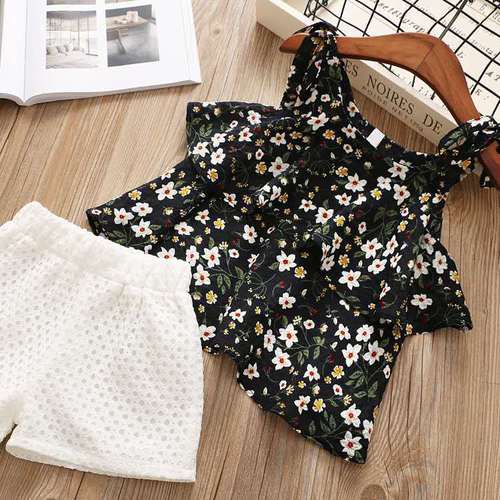 Women's Chiffon Set New Summer Outfit Children's Floral Tank Top Shorts Baby Stylish Two-Piece Direct Manufacturer Sale